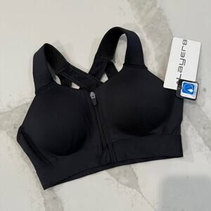 Layer 8 NWT FrontZip Padded Maximum Support SportsBra Womens Small Black Strappy